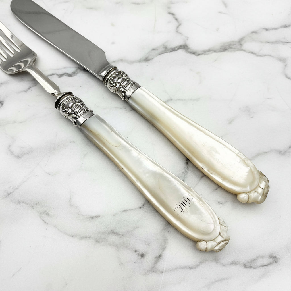 Mother of Pearl handles on a marble worktop