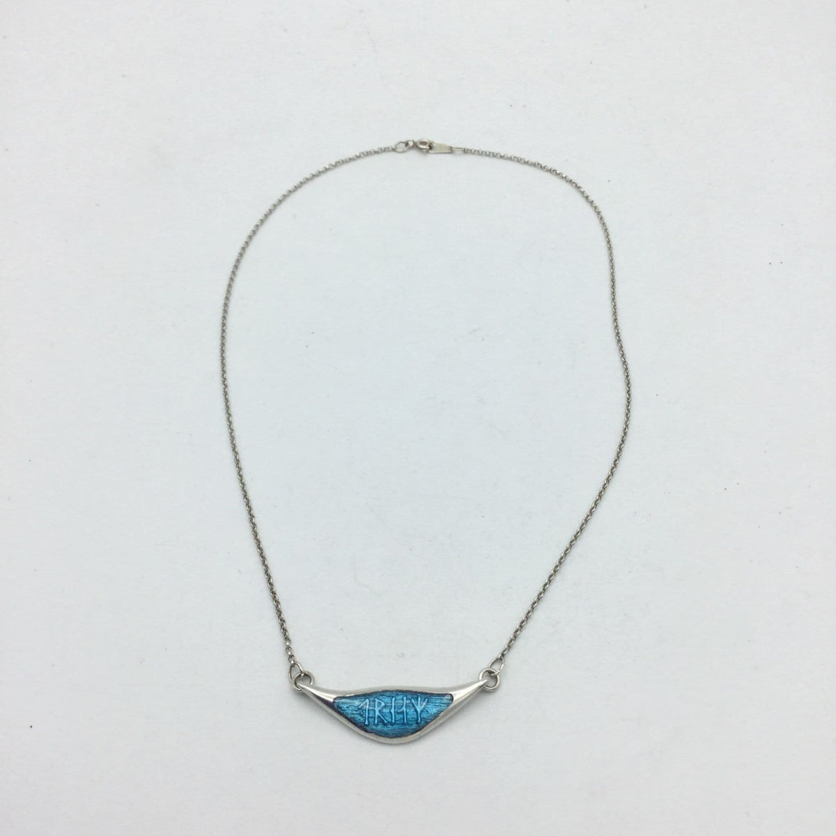 Blue Enamel Silver Pendant Necklace - Beeches Vintage