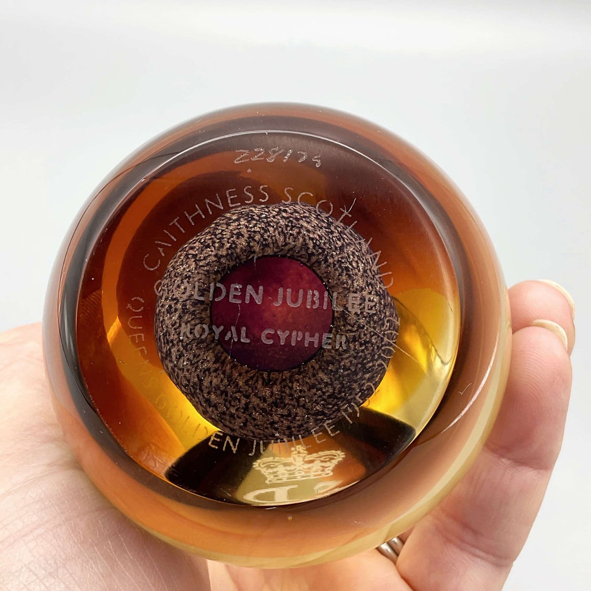 Caithness Queen's Golden Jubilee Paperweight, Royal Cypher - Beeches Vintage