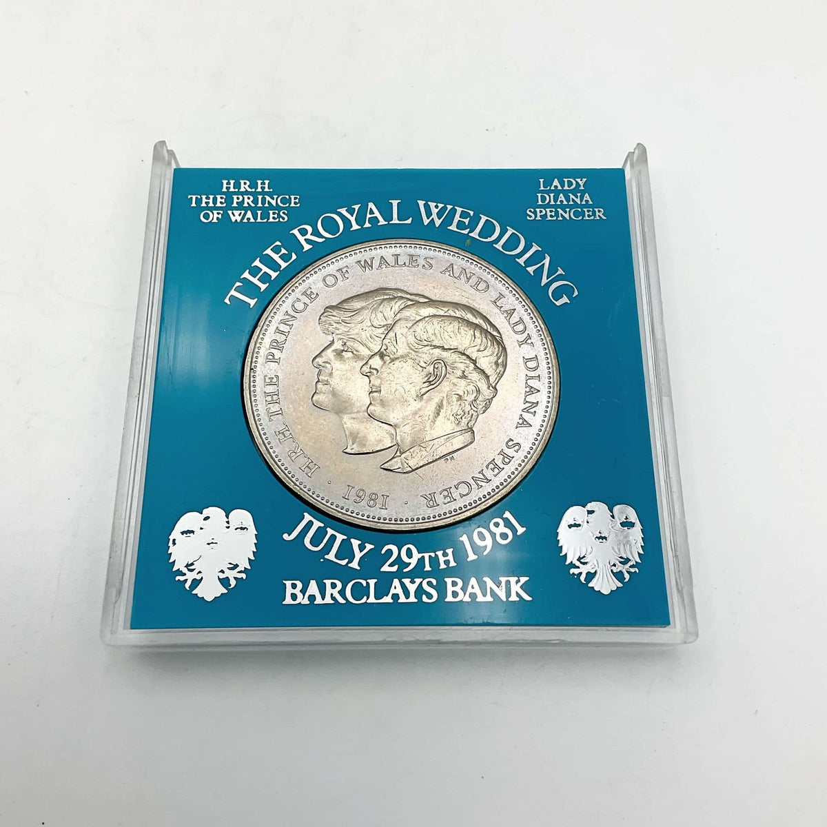 Beeches Vintage Charles & Diana 1981 Royal Wedding Coin showing engraved portraits of the royal couple.