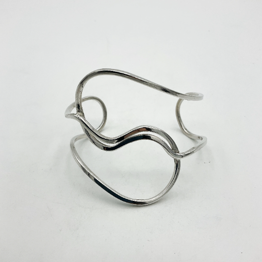 Wavy Silver Cuff Bracelet, Large Bangle
