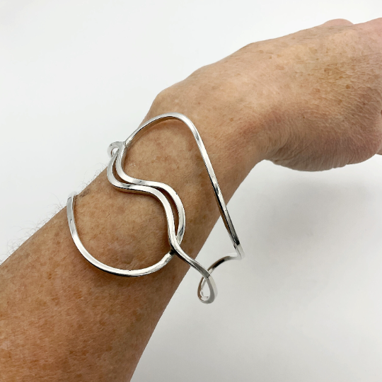 Wavy Silver Cuff Bracelet, Large Bangle