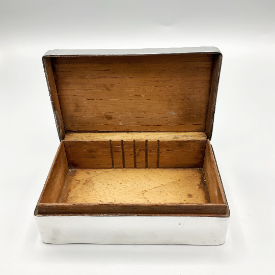 Antique Victorian sterling silver box from 1892 with intricate engraved design, crafted by Beeches Vintage.