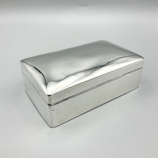 Antique Victorian sterling silver box from 1892 with ornate detailing, crafted by Beeches Vintage.