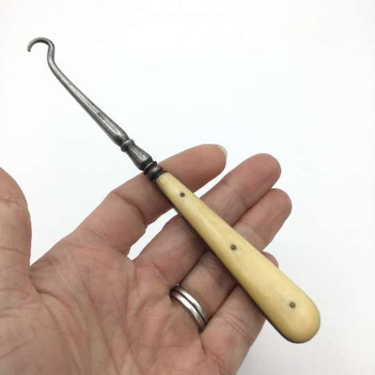 Antique Victorian Button Hook, Bone Handle - Beeches Vintage