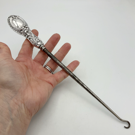 Antique 1901 Large Sterling Silver Button Hook - Beeches Vintage