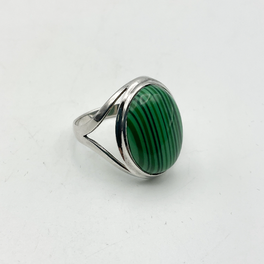 Stunning Striped Malachite Silver Ring - Beeches Vintage