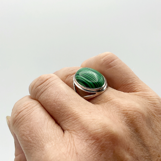 Stunning Striped Malachite Silver Ring - Beeches Vintage