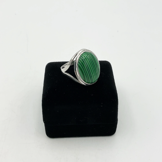 Stunning Striped Malachite Silver Ring - Beeches Vintage