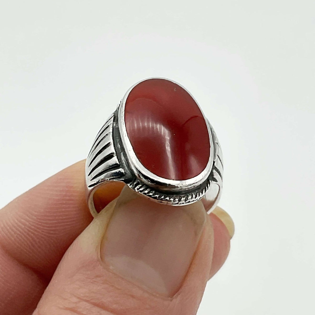 Polished Carnelian Gemstone Silver Ring - Beeches Vintage