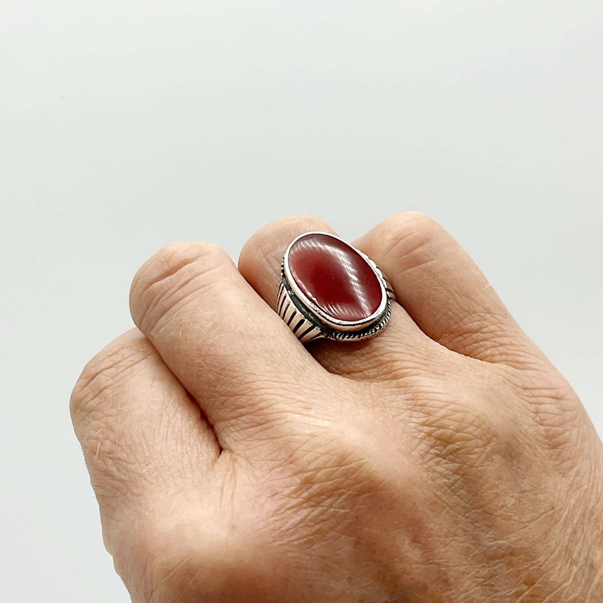 Polished Carnelian Gemstone Silver Ring - Beeches Vintage