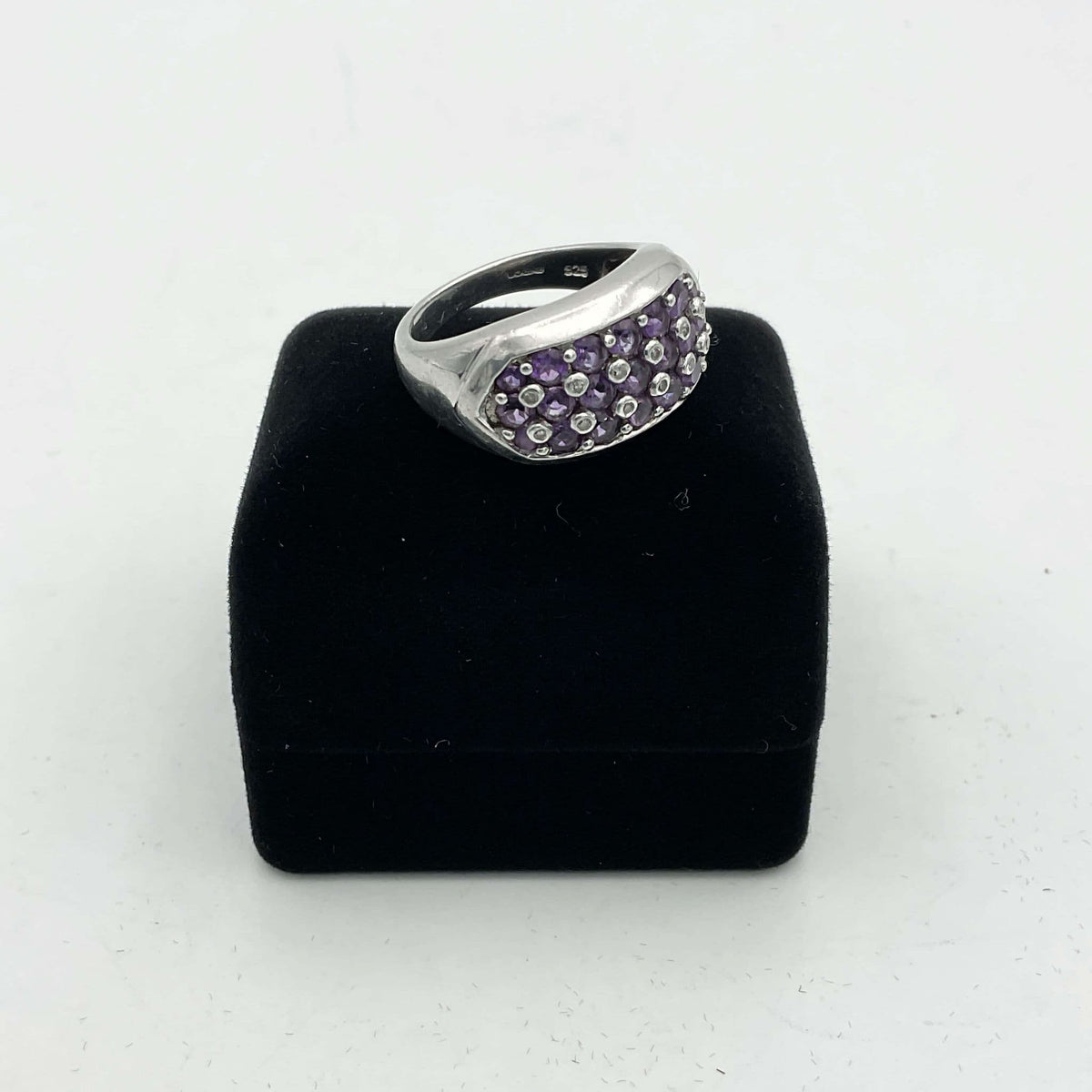 Purple Amethyst Sterling Silver Ring by Beeches Vintage, featuring a detailed purple gemstone in an elegant silver setting.