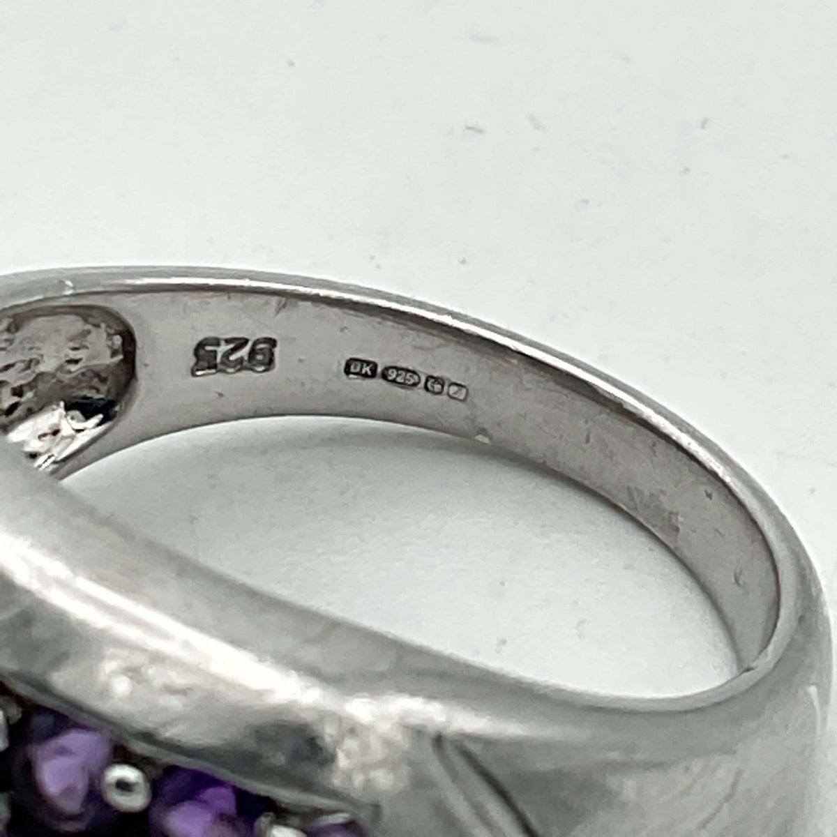 Purple Amethyst sterling silver ring featuring a large gemstone, crafted by Beeches Vintage.