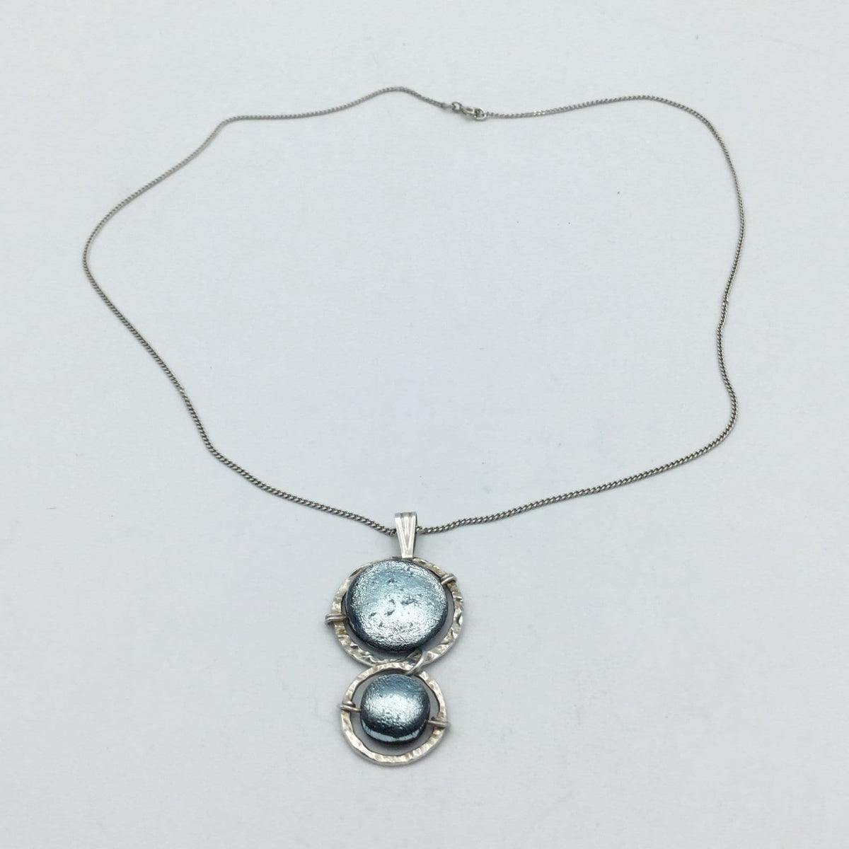 Shimmering Blue Glass Drop Pendant Necklace - Beeches Vintage
