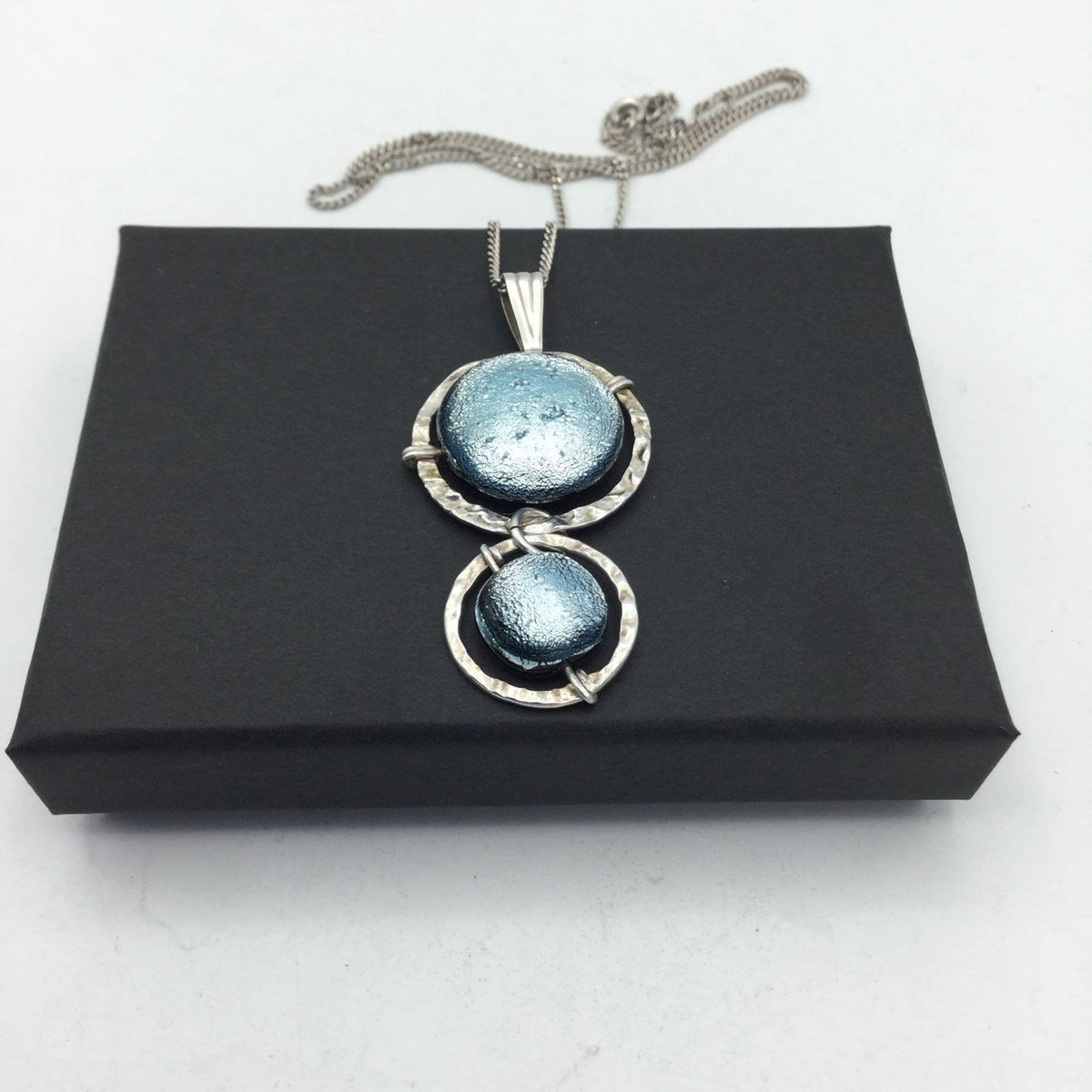 Shimmering Blue Glass Drop Pendant Necklace - Beeches Vintage