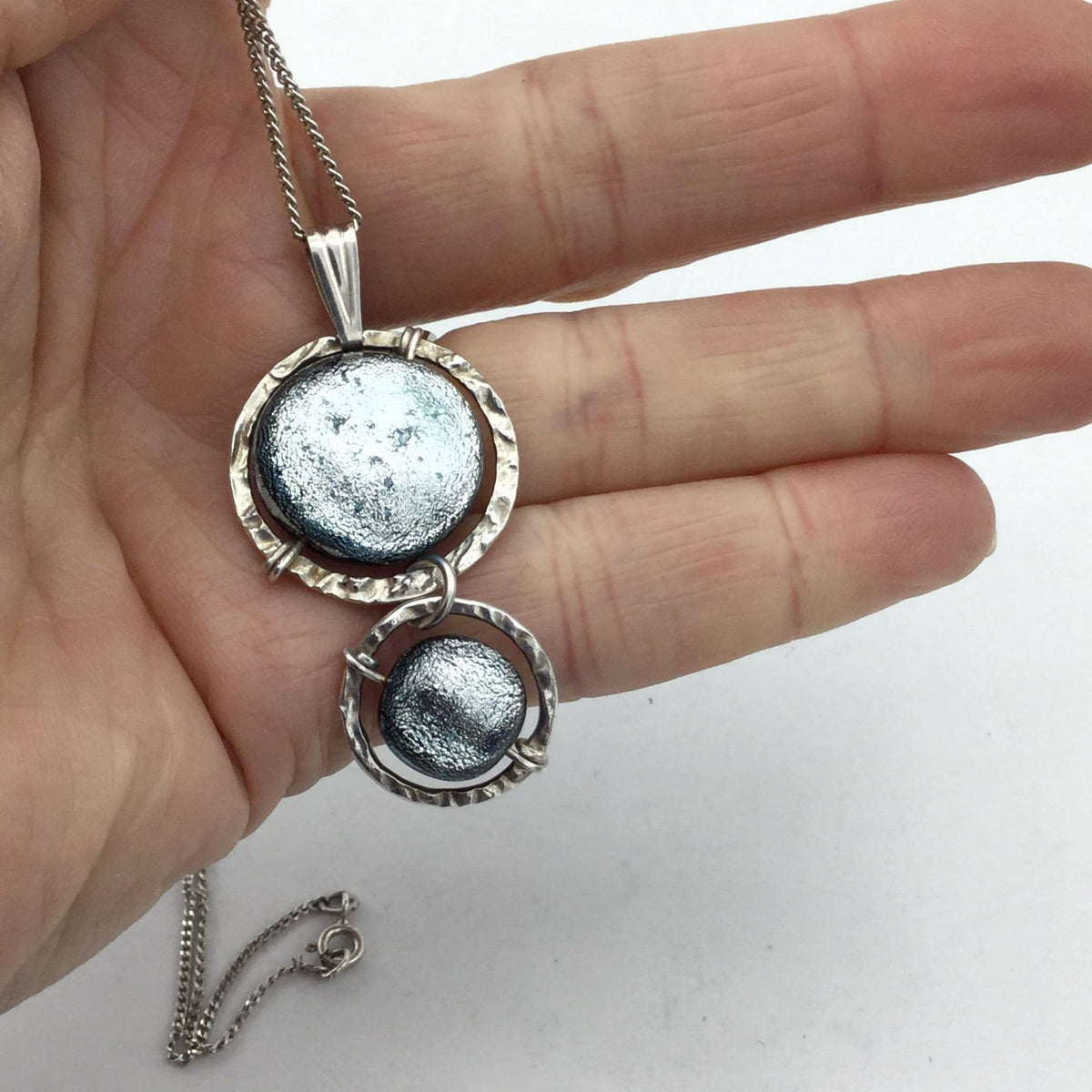 Shimmering Blue Glass Drop Pendant Necklace - Beeches Vintage