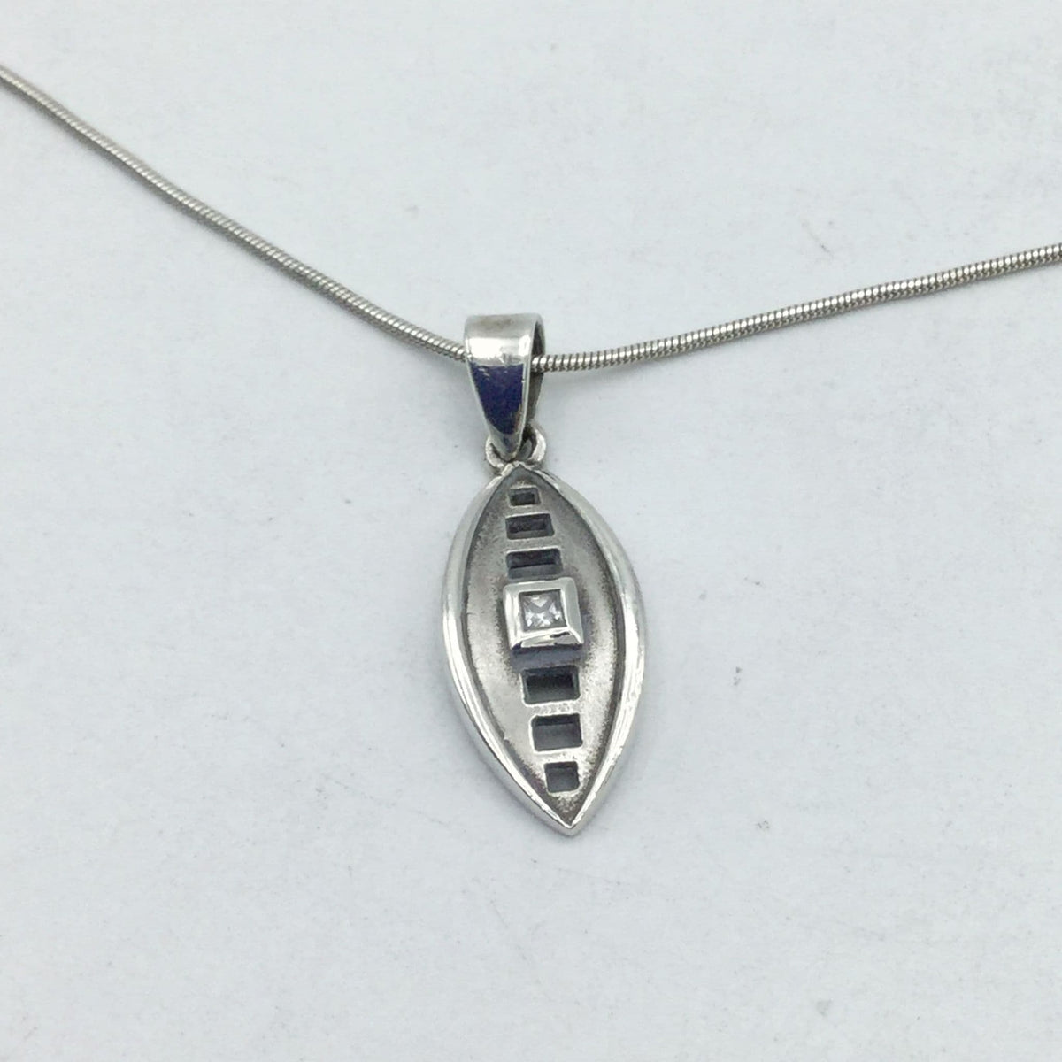 Silver Oval Pendant Necklace, Cubic Zirconia - Beeches Vintage