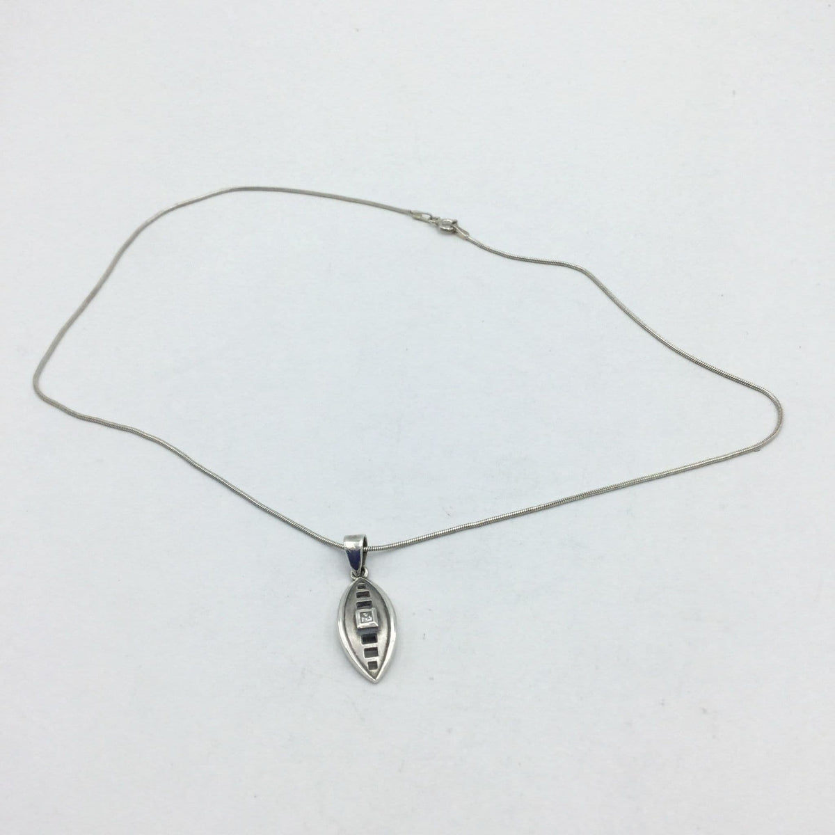 Silver Oval Pendant Necklace, Cubic Zirconia - Beeches Vintage