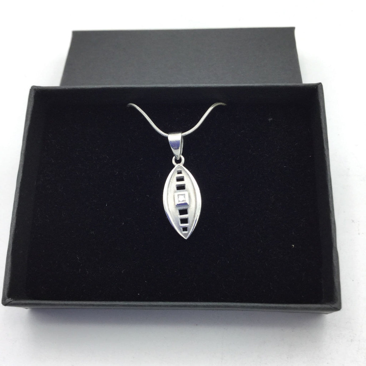Silver Oval Pendant Necklace, Cubic Zirconia - Beeches Vintage