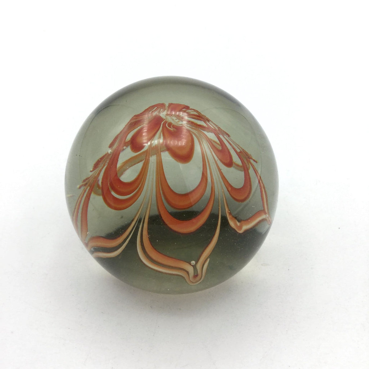 1970s Orange Swirl Glass Paperweight - Beeches Vintage