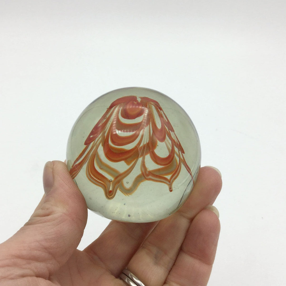 1970s Orange Swirl Glass Paperweight - Beeches Vintage