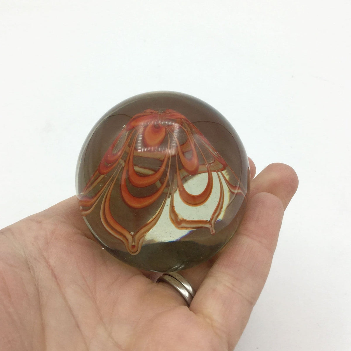 1970s Orange Swirl Glass Paperweight - Beeches Vintage