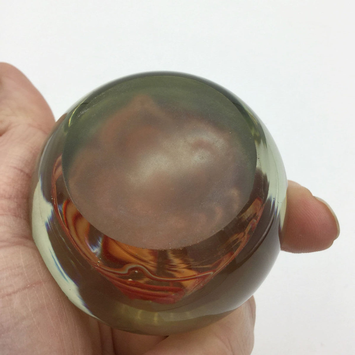 1970s Orange Swirl Glass Paperweight - Beeches Vintage