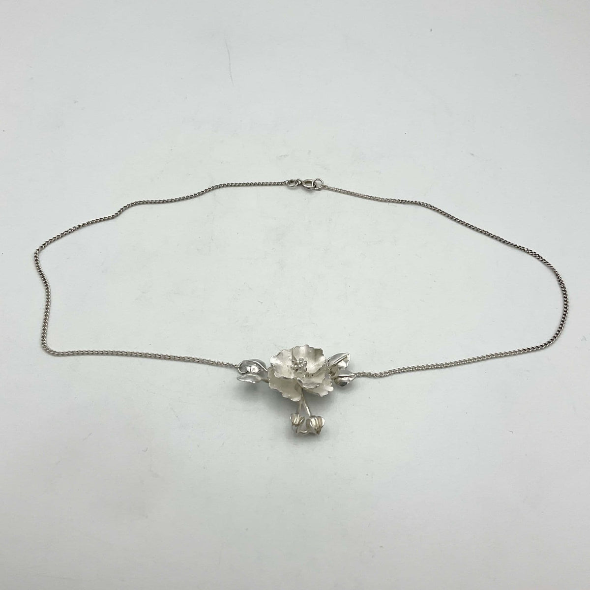 Sterling Silver Flower Pendant Necklace, Hallmarked 1981 - Beeches Vintage