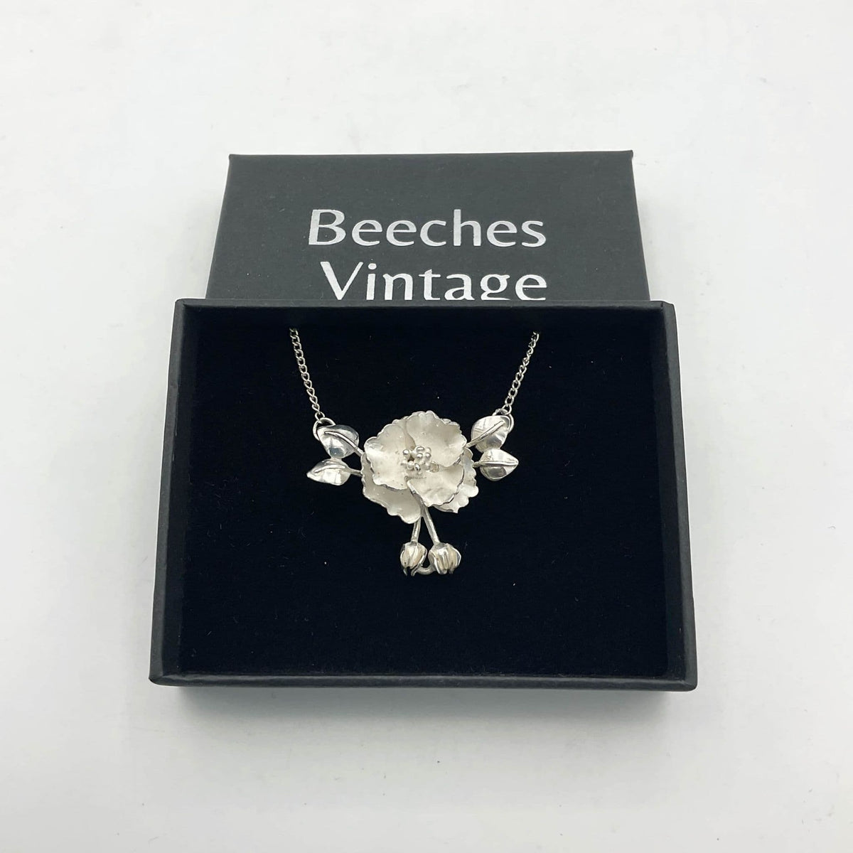 Sterling Silver Flower Pendant Necklace, Hallmarked 1981 - Beeches Vintage