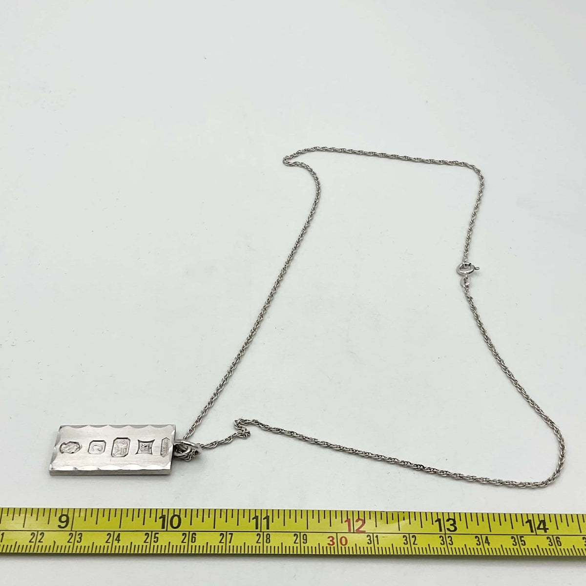 Sterling Silver Ingot Pendant Necklace, Hallmarked 1977 - Beeches Vintage