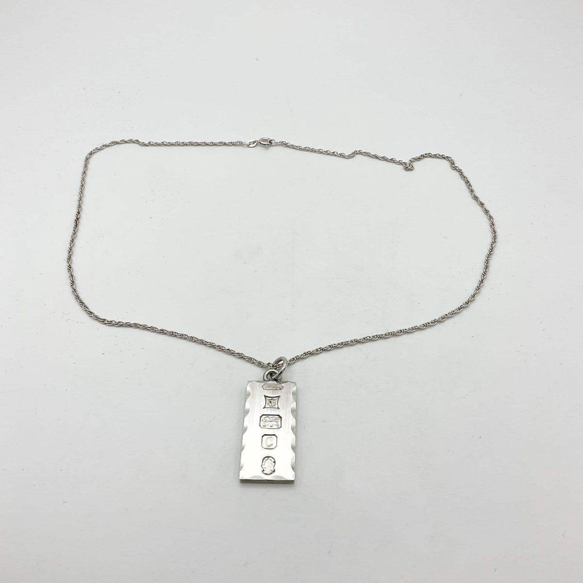 Sterling Silver Ingot Pendant Necklace, Hallmarked 1977 - Beeches Vintage