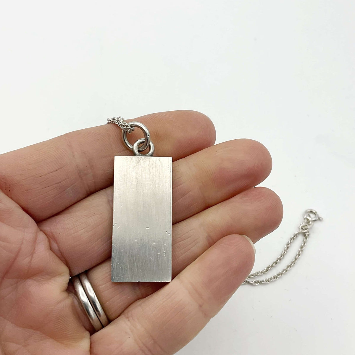 Sterling Silver Ingot Pendant Necklace, Hallmarked 1977 - Beeches Vintage