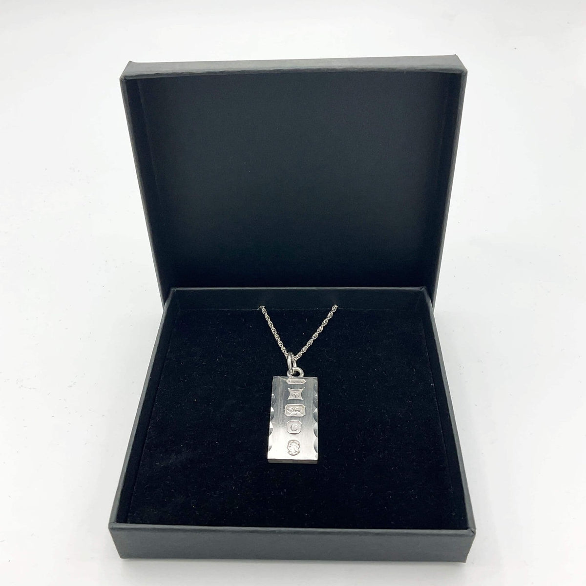 Sterling Silver Ingot Pendant Necklace, Hallmarked 1977 - Beeches Vintage