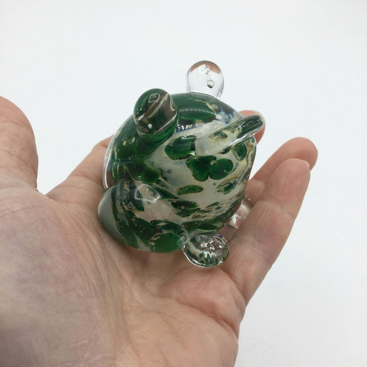Valletta Glass Frog Ornament by Beeches Vintage, a delicate glass collectible with vibrant green and detailed frog design.