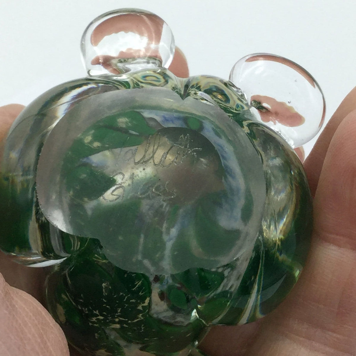 Valletta Glass Frog Ornament by Beeches Vintage, a delicate glass collectible with vibrant green and detailed features.
