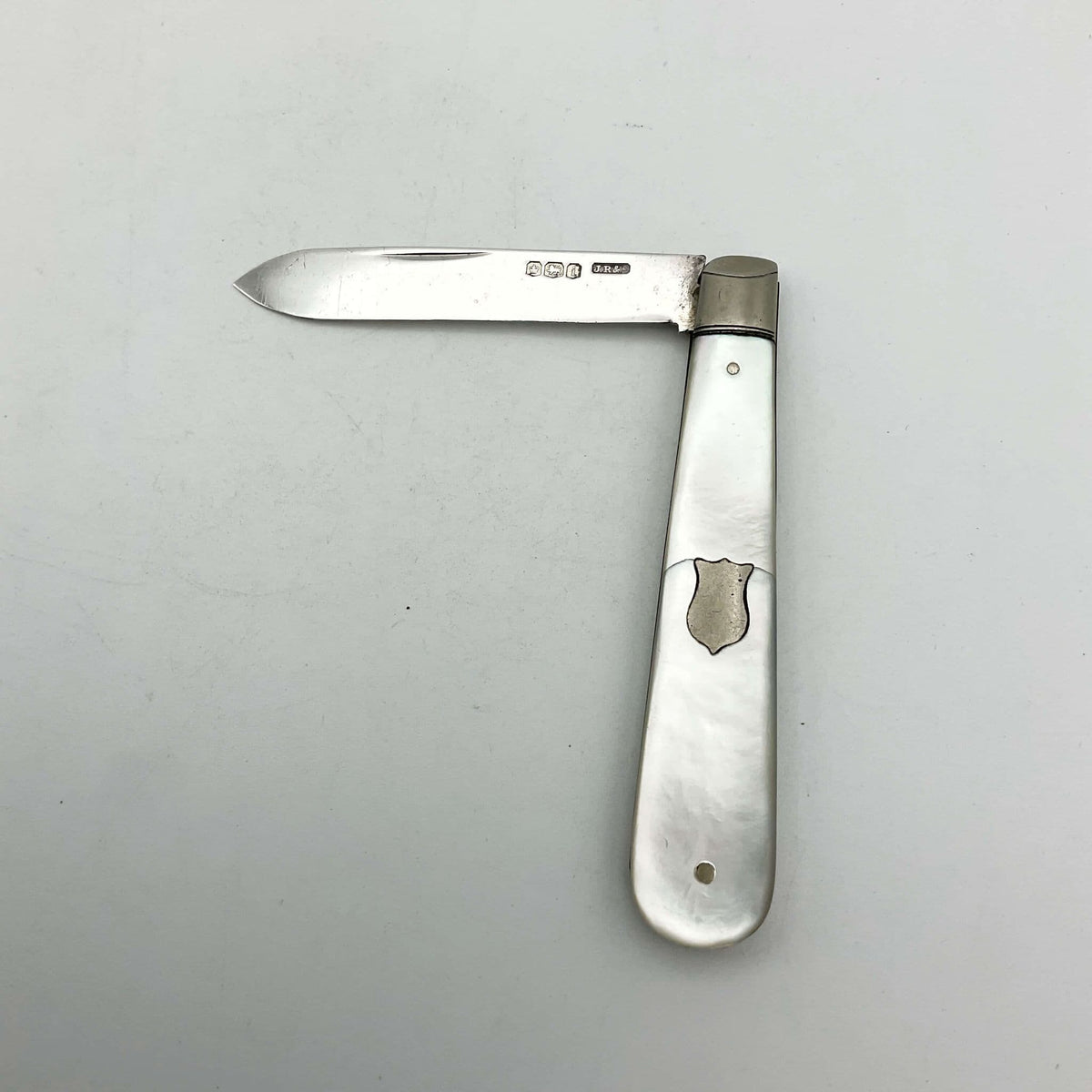 Antique Beeches Vintage sterling silver fruit knife with a mother-of-pearl handle and 1926 hallmark.