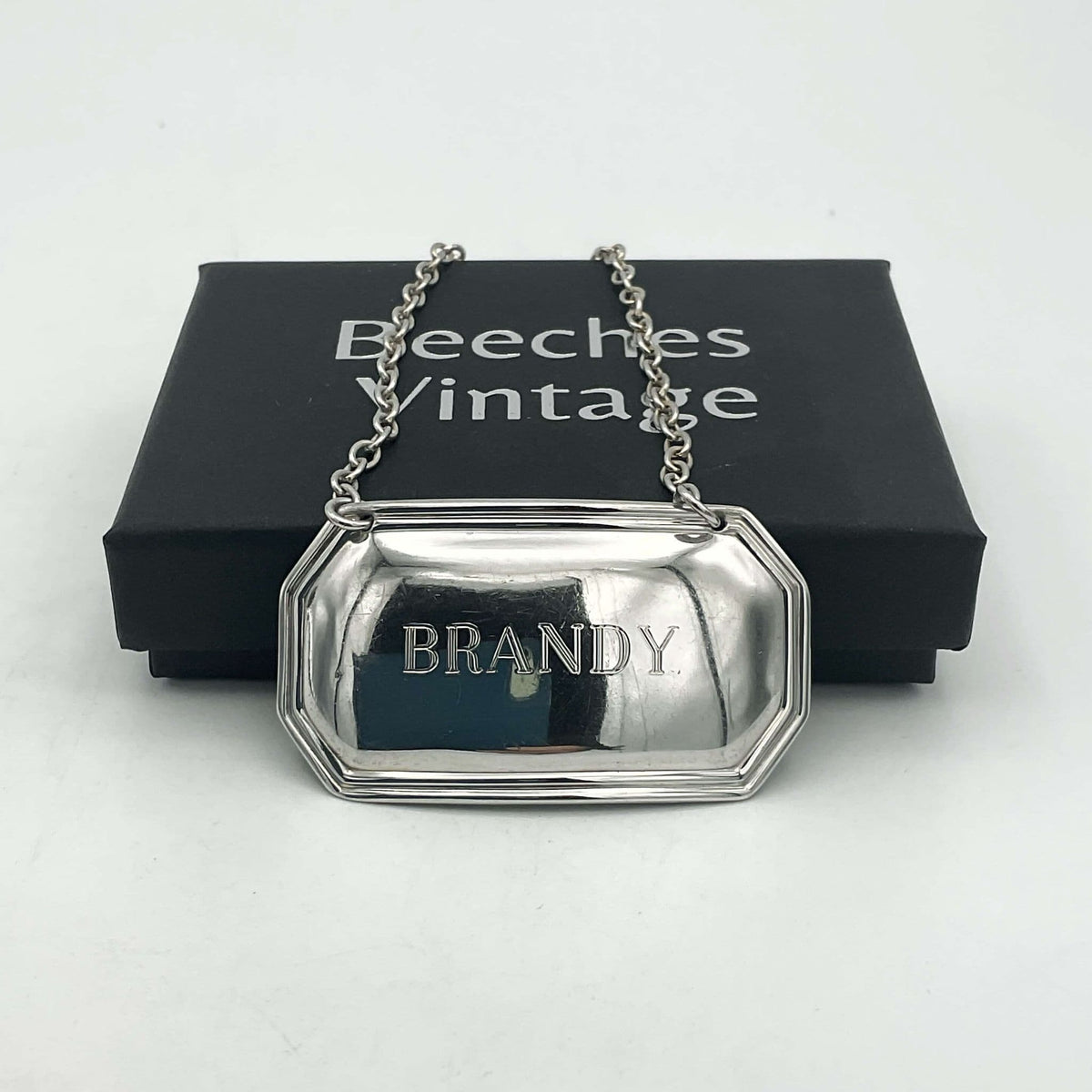 Vintage 1983 Brandy Sterling Silver Decanter Label by Beeches Vintage, ornate and engraved silver label for decanters.