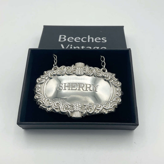 Vintage 1983 Sterling Silver Sherry Decanter Label - Beeches Vintage