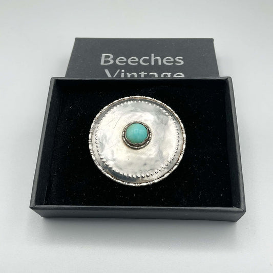 Antique Turquoise Shield Brooch - Beeches Vintage