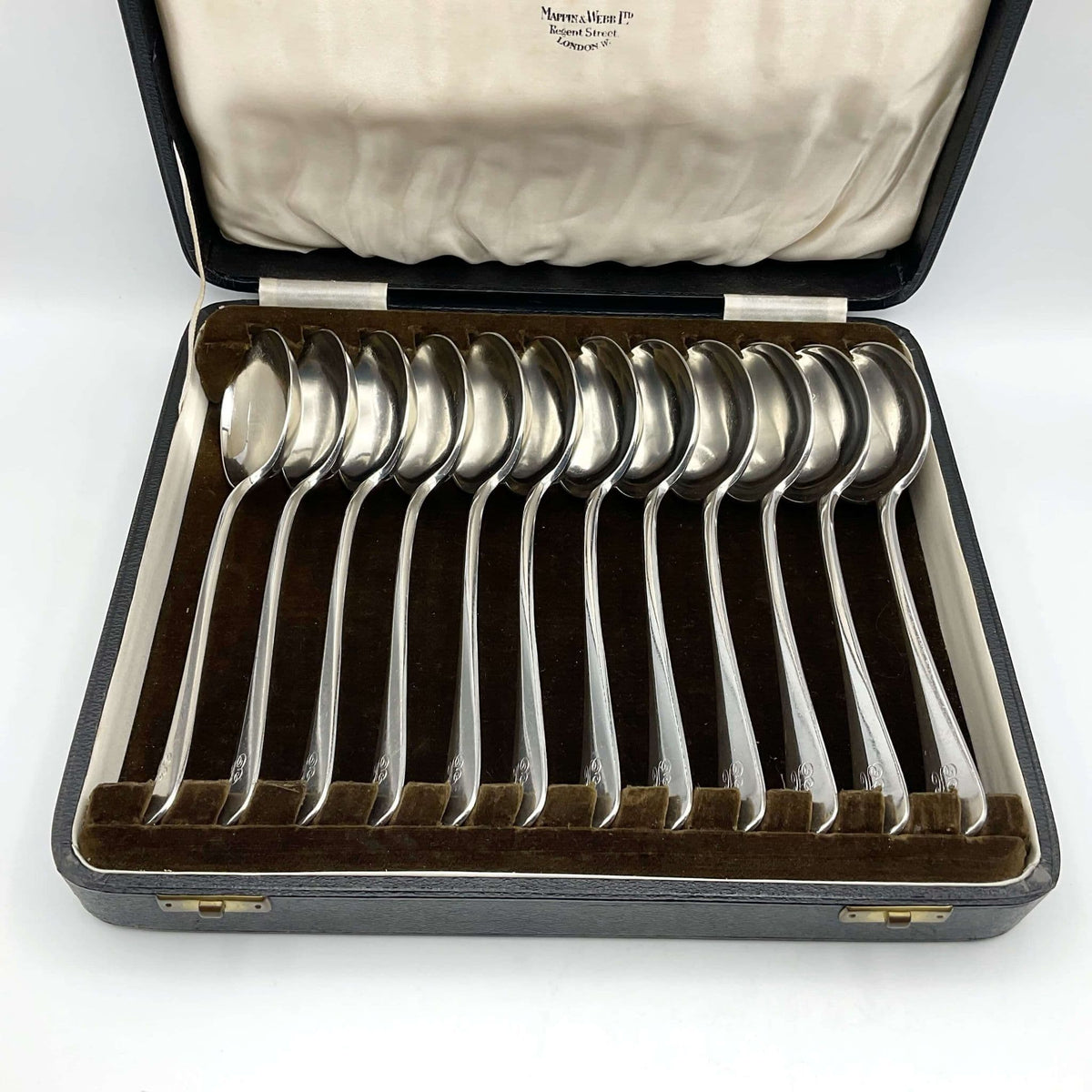 Antique Mappin & Webb Silver Plated Soup Spoons Set - Beeches Vintage