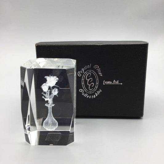 Crystal 3D Rose Art Glass Paperweight - Beeches Vintage