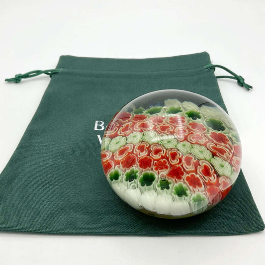 Millefiori Red Green and White Glass Paperweight - Beeches Vintage