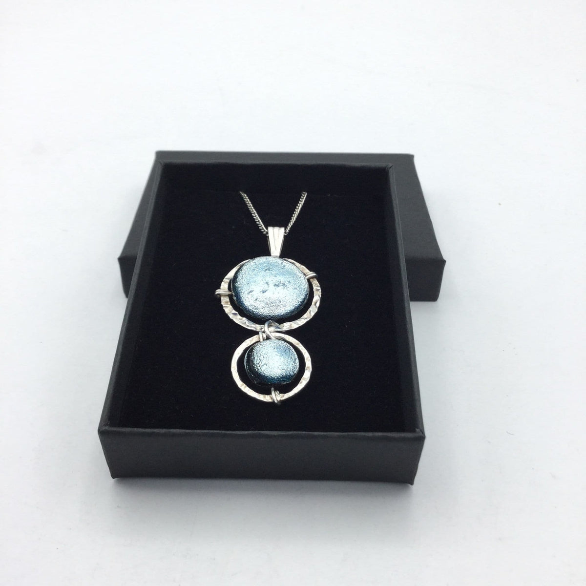 Shimmering Blue Glass Drop Pendant Necklace - Beeches Vintage