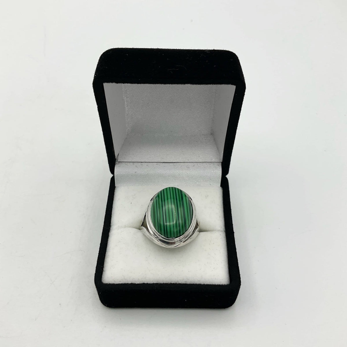 Stunning Striped Malachite Silver Ring - Beeches Vintage
